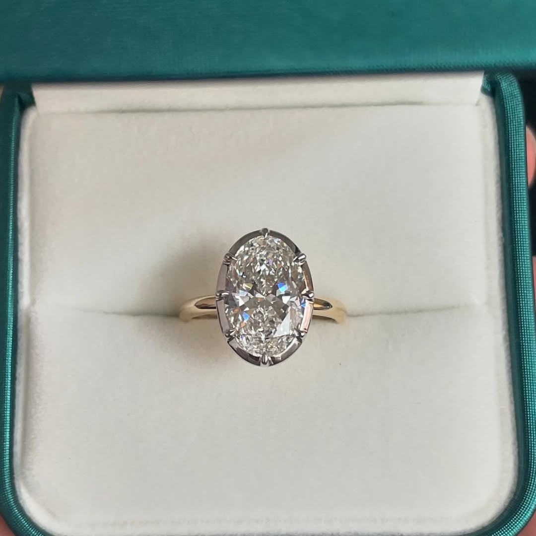 Modern Oval Bezel Prong Engagement Ring | Lab Grown Diamond | 14K Yellow Gold Timeless Jewelry