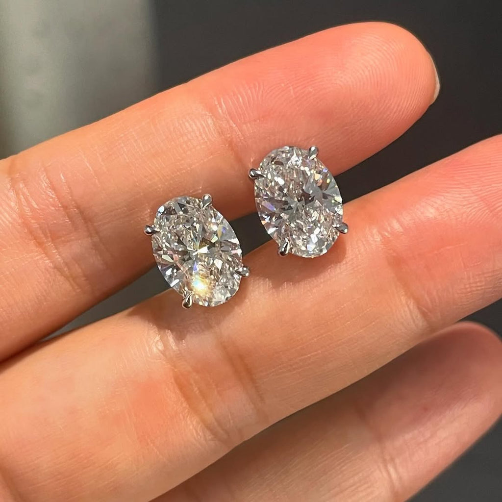 Classic Oval Stud Earrings | Lab Grown Diamond | 14K Yellow Gold Minimal Everyday Earrings