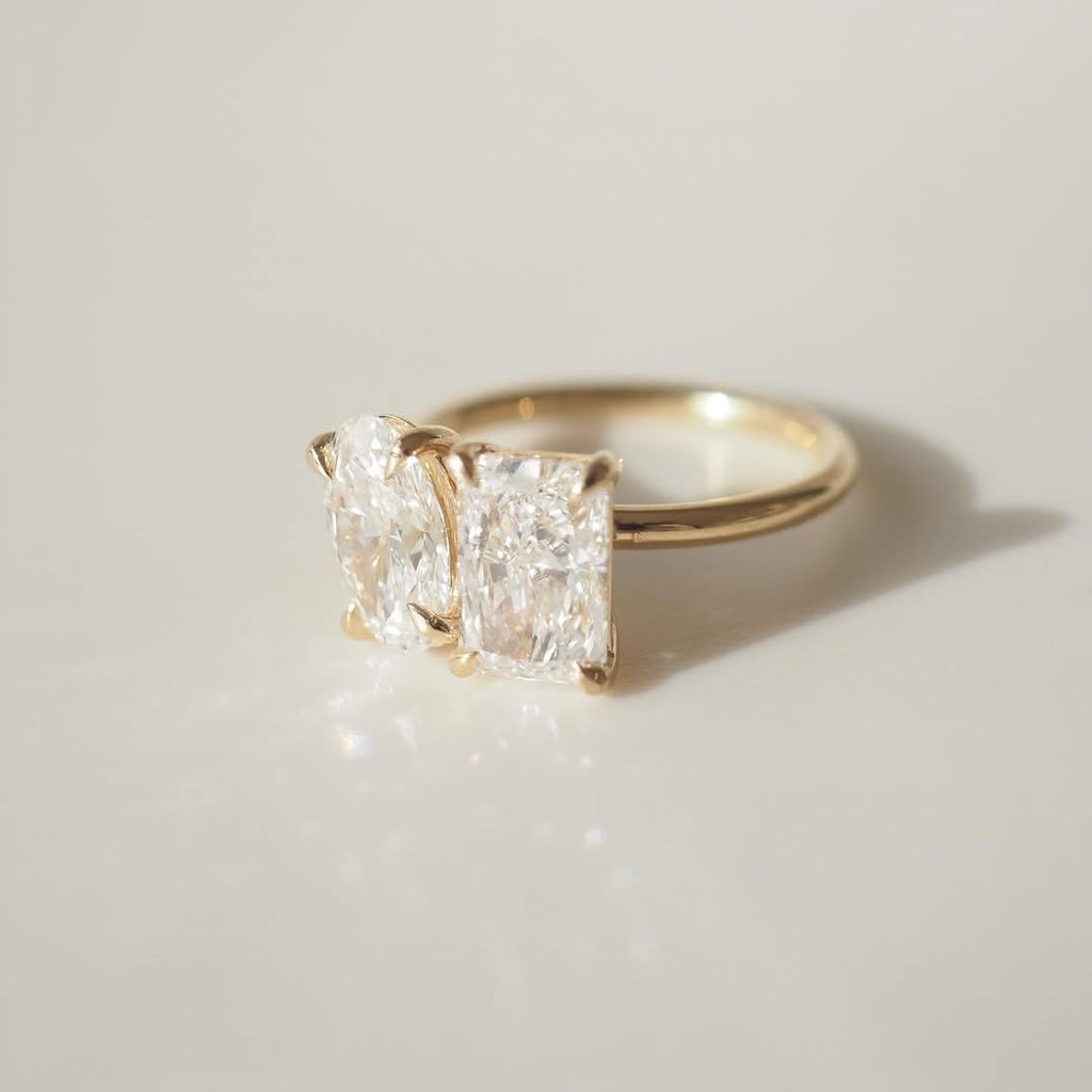 Toi et Moi Oval & Radiant Engagement Ring | Lab Grown Diamond | 14K Yellow Gold Modern Two Stone Ring
