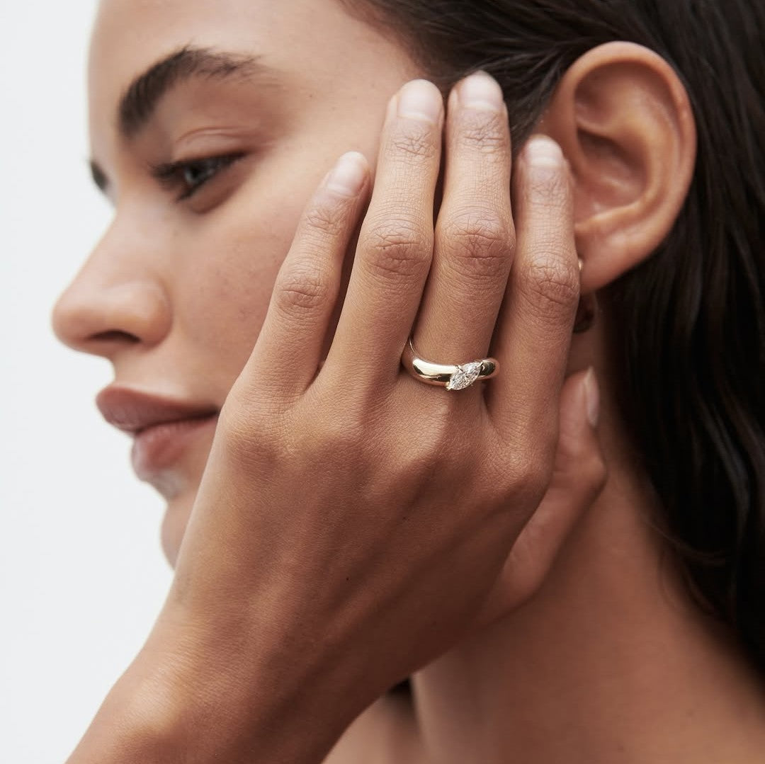 Classic Marquise Signature Engagement Ring | Lab Grown Diamond | 14K Yellow Gold Solitaire Design