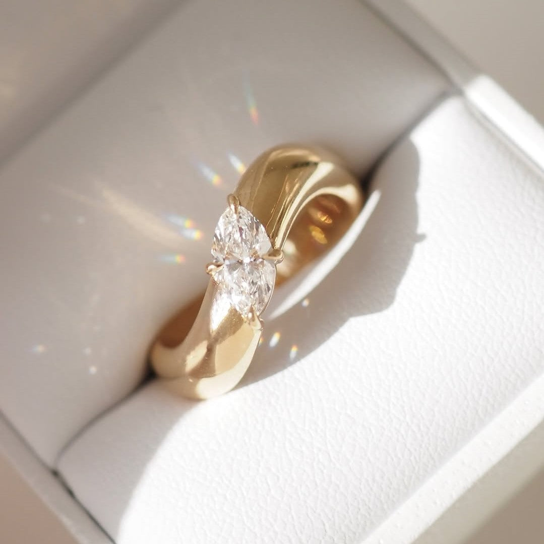 Classic Marquise Signature Engagement Ring | Lab Grown Diamond | 14K Yellow Gold Solitaire Design