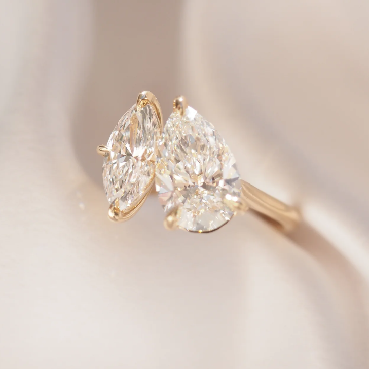 Pear and Marquise Toi et Moi Engagement Ring | Lab Grown Diamond | 14K Yellow Gold Modern Two Stone Design