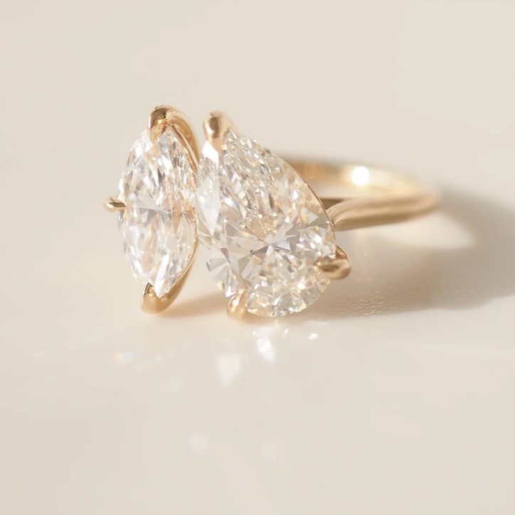 Pear and Marquise Toi et Moi Engagement Ring | Lab Grown Diamond | 14K Yellow Gold Modern Two Stone Design