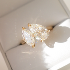 Pear and Marquise Toi et Moi Engagement Ring | Lab Grown Diamond | 14K Yellow Gold Modern Two Stone Design