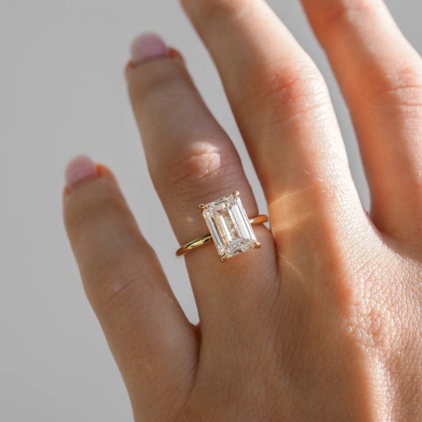 Classic Solitaire Emerald Engagement Ring | Lab Grown Diamond | 14K Yellow Gold Fine Bridal Jewelry