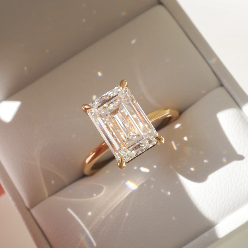 Classic Solitaire Emerald Engagement Ring | Lab Grown Diamond | 14K Yellow Gold Fine Bridal Jewelry