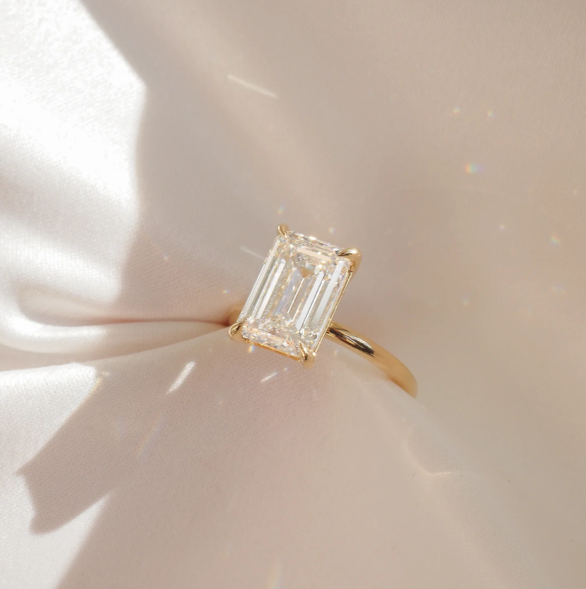 Classic Solitaire Emerald Engagement Ring | Lab Grown Diamond | 14K Yellow Gold Fine Bridal Jewelry