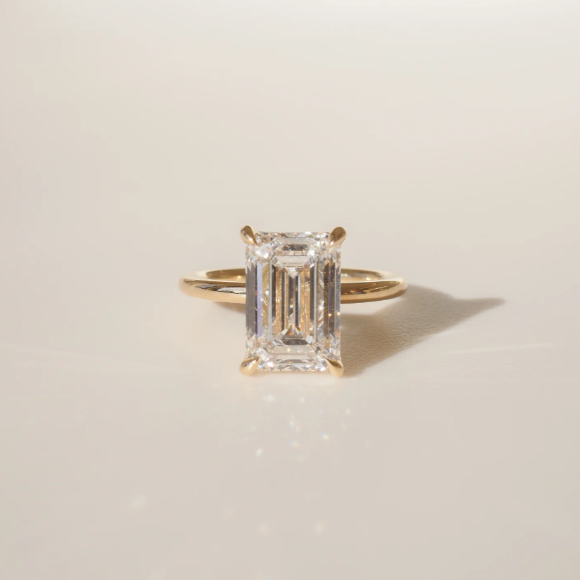 Classic Solitaire Emerald Engagement Ring | Lab Grown Diamond | 14K Yellow Gold Fine Bridal Jewelry