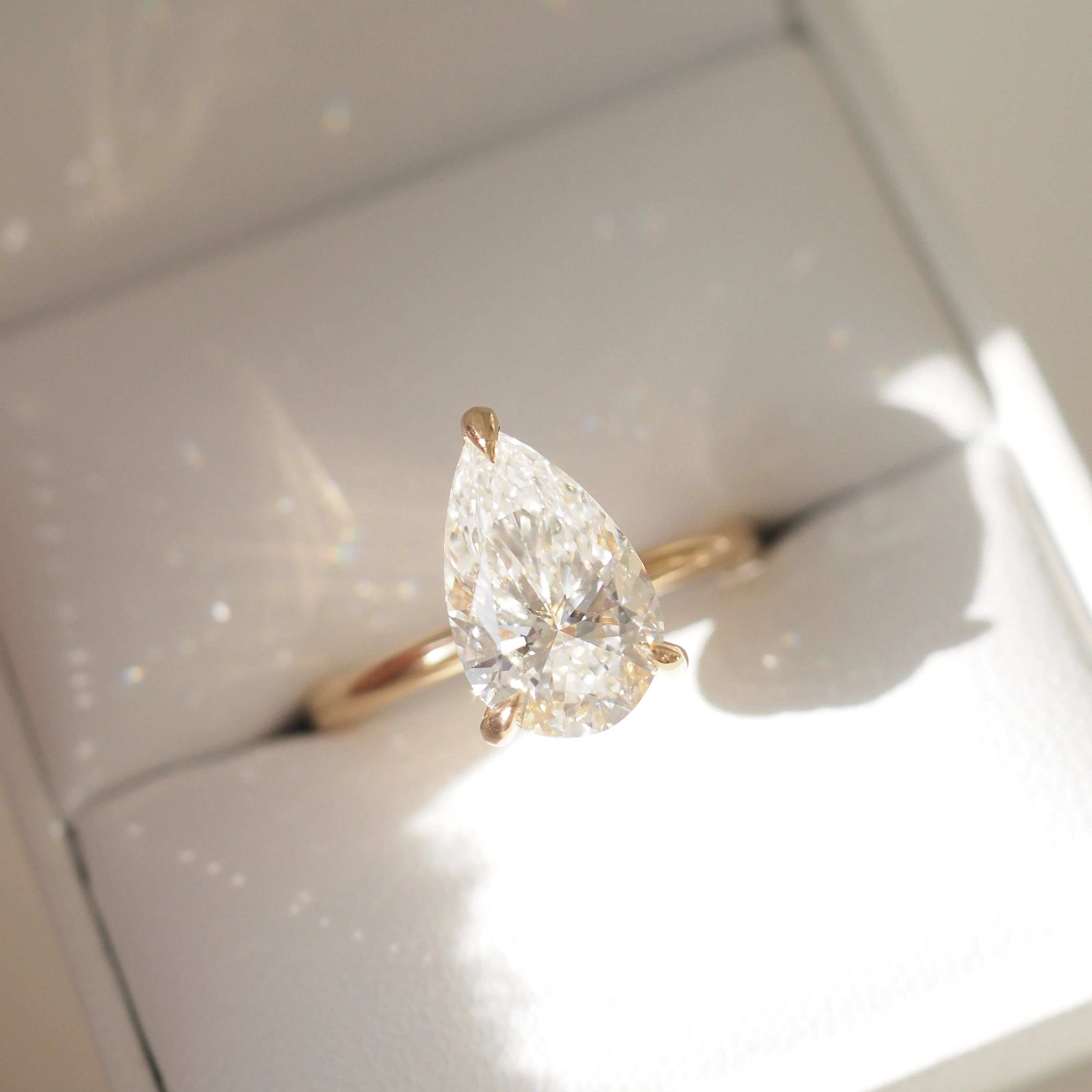 Solitaire Engagement Ring Pear | Lab Grown Diamond | 14K Yellow Gold Modern Bridal Ring