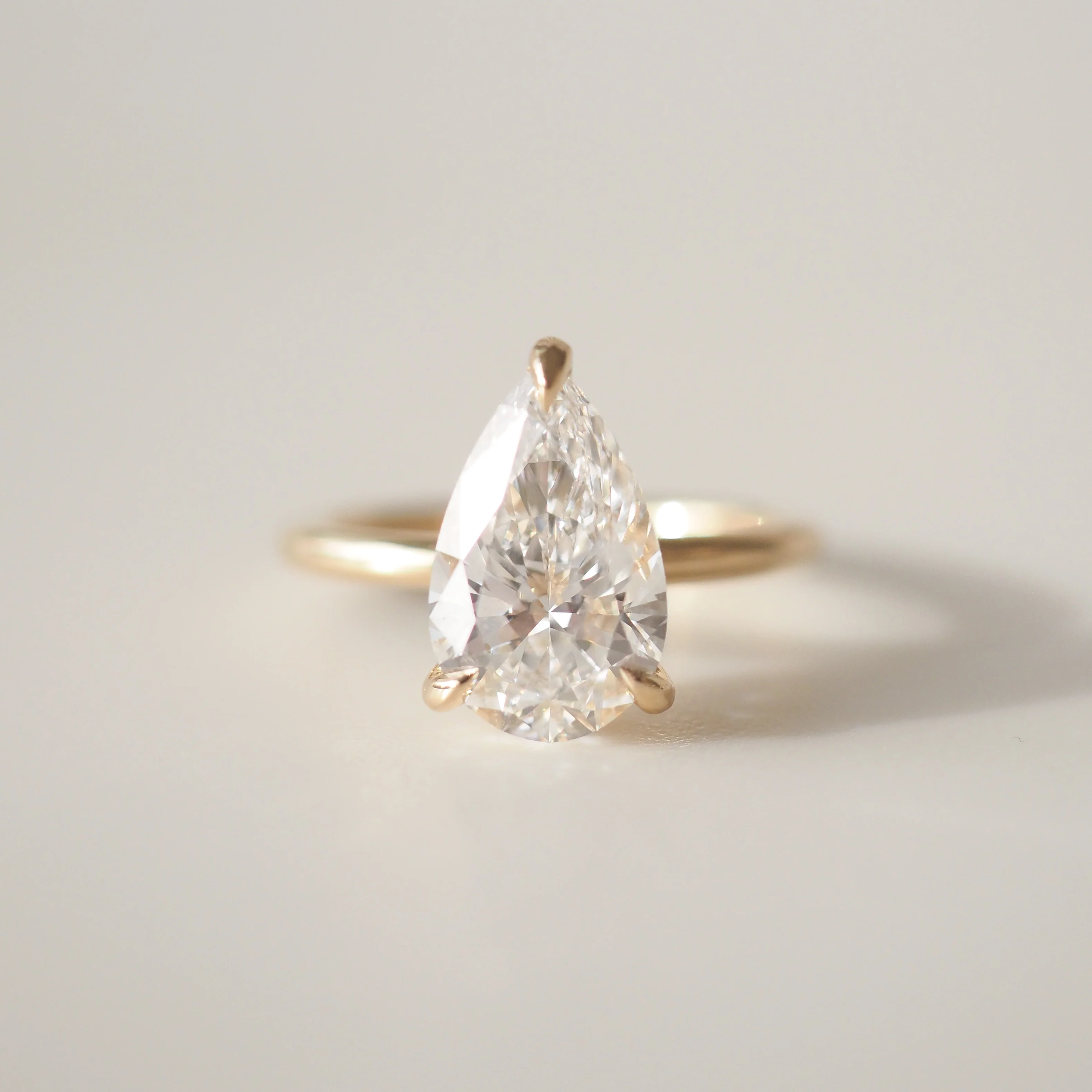 Solitaire Engagement Ring Pear | Lab Grown Diamond | 14K Yellow Gold Modern Bridal Ring
