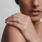 Oval Three Stone Ring | Lab Grown Diamond | 14K Yellow Gold Contemporary Design