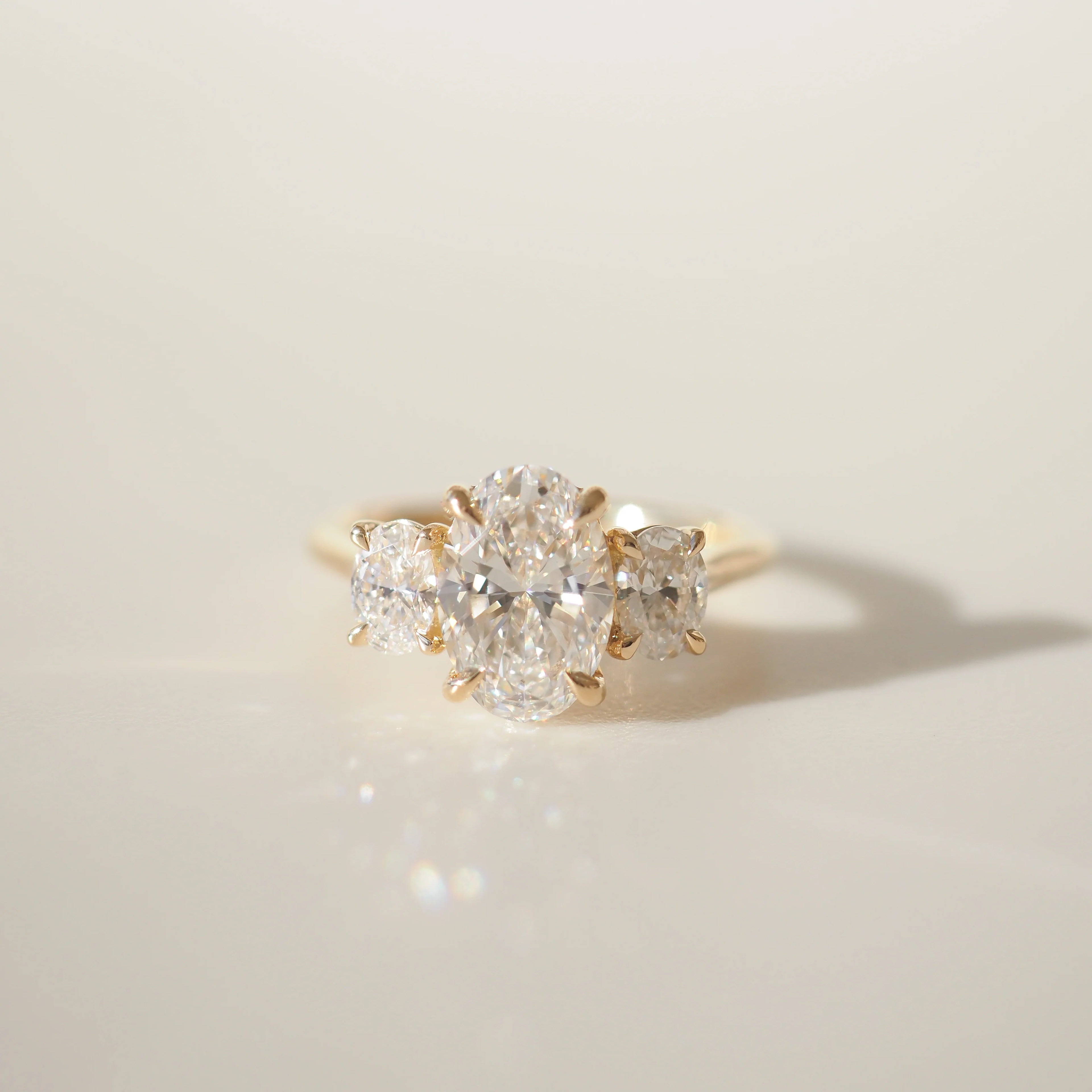 Oval Three Stone Ring | Lab Grown Diamond | 14K Yellow Gold Contemporary Design