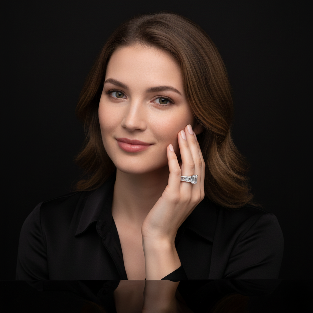 Elegant Emerald Shaped Engagement Ring | Lab Grown Diamond | 14K Yellow Gold Eternity Side Stone Design