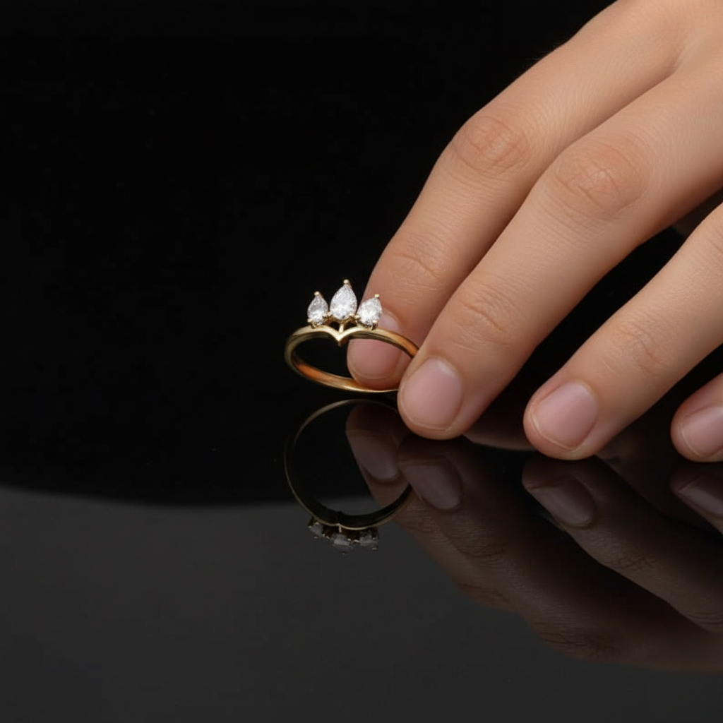 Crown Style Pear Cut Ring | Lab Grown Diamond | 14K Yellow Gold Classic Style