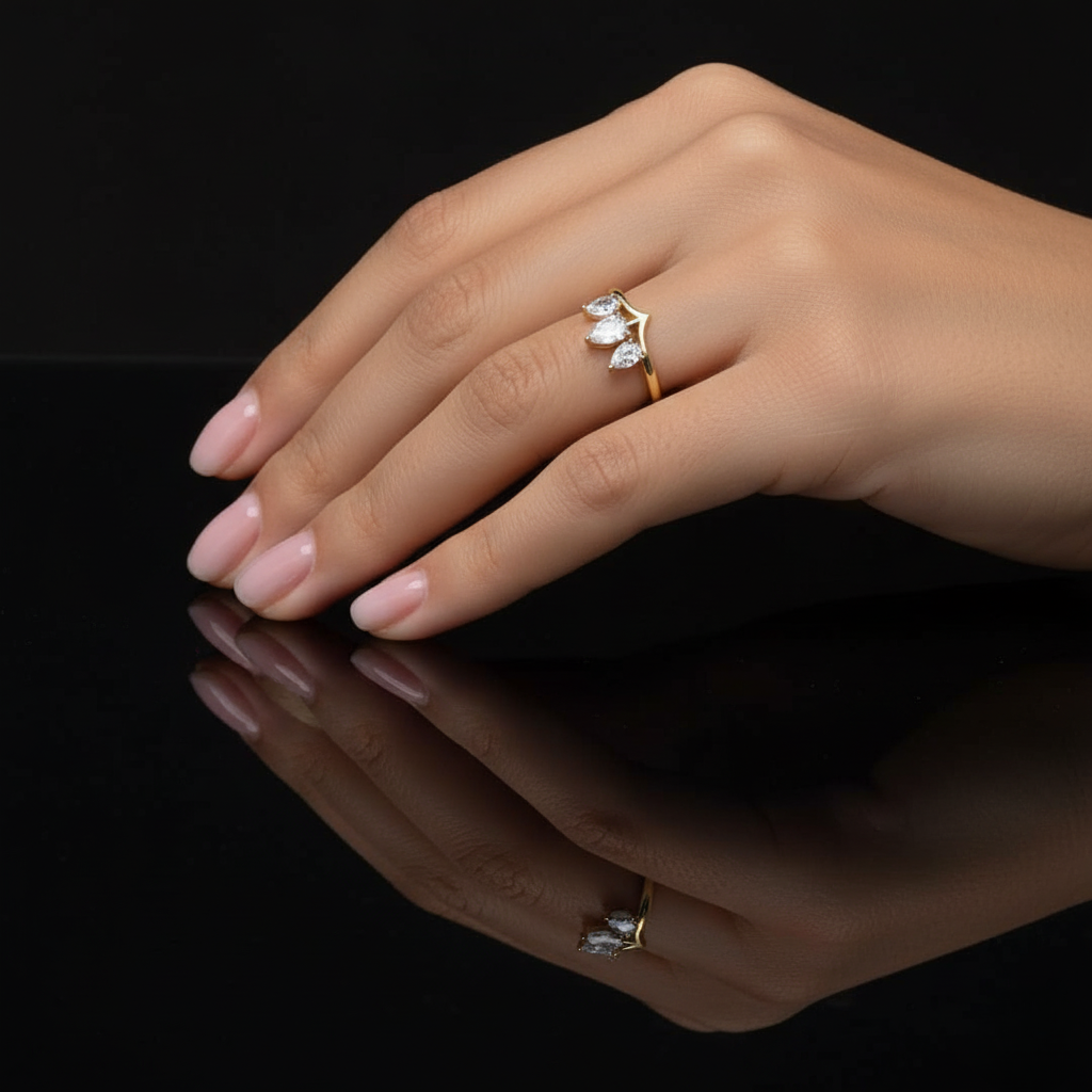 Crown Style Pear Cut Ring | Lab Grown Diamond | 14K Yellow Gold Classic Style