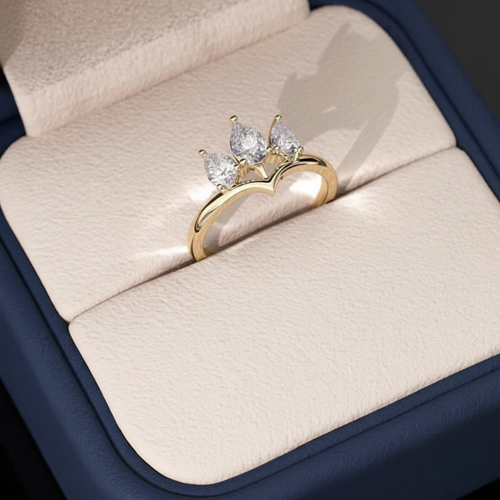 Crown Style Pear Cut Ring | Lab Grown Diamond | 14K Yellow Gold Classic Style