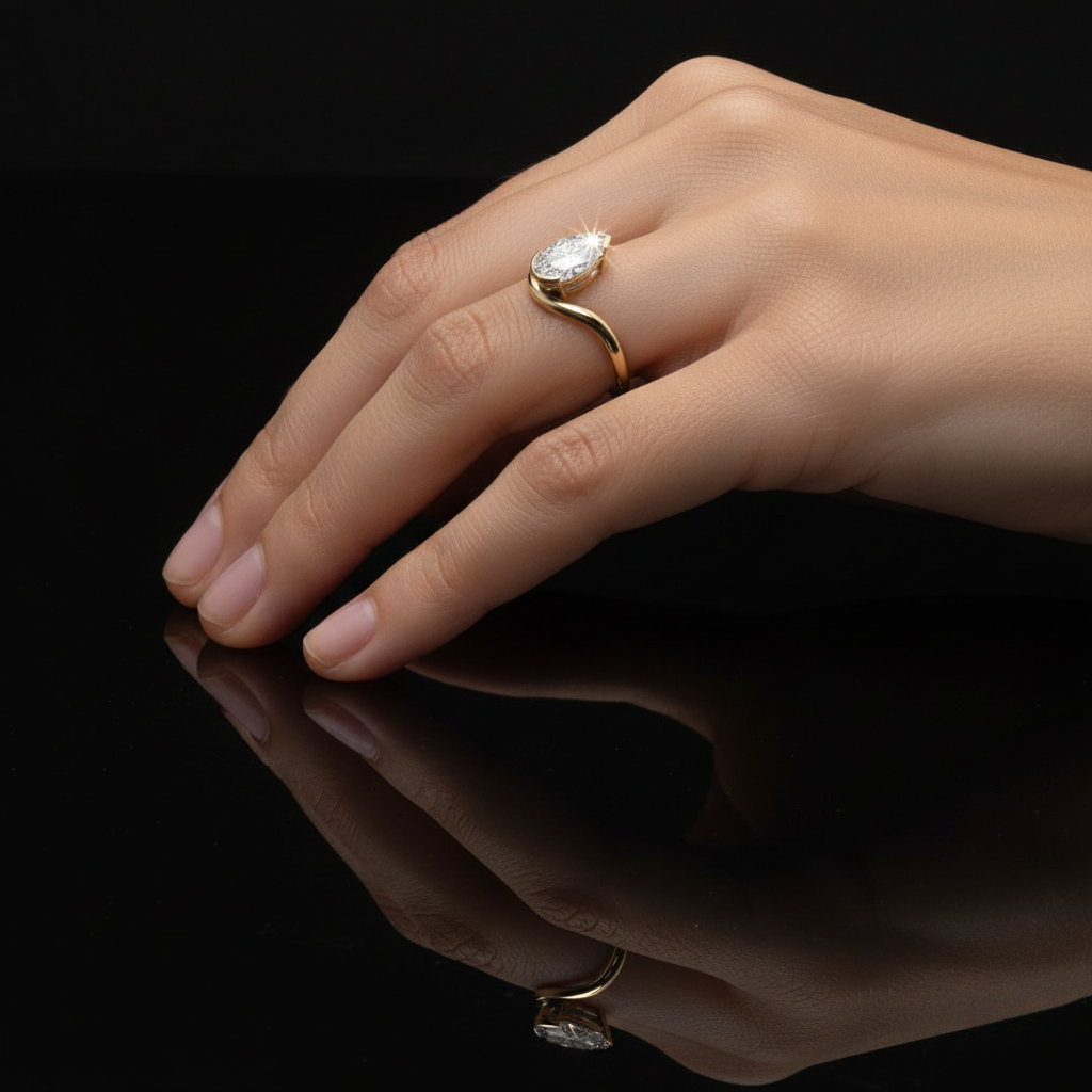 Elegant Twisted Pear Cut Ring | Lab Grown Diamond | 14K Yellow Gold Classic Style