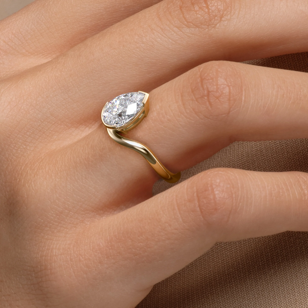 Elegant Twisted Pear Cut Ring | Lab Grown Diamond | 14K Yellow Gold Classic Style