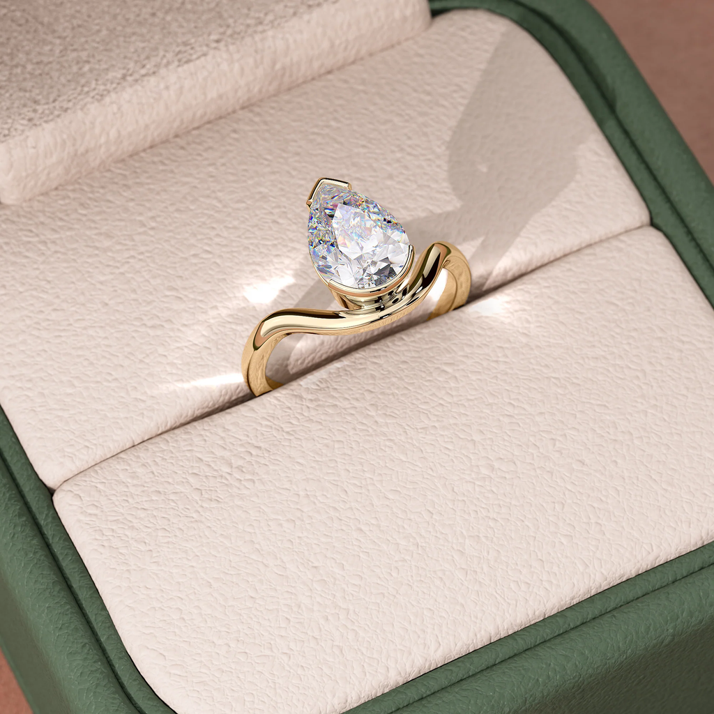 Elegant Twisted Pear Cut Ring | Lab Grown Diamond | 14K Yellow Gold Classic Style