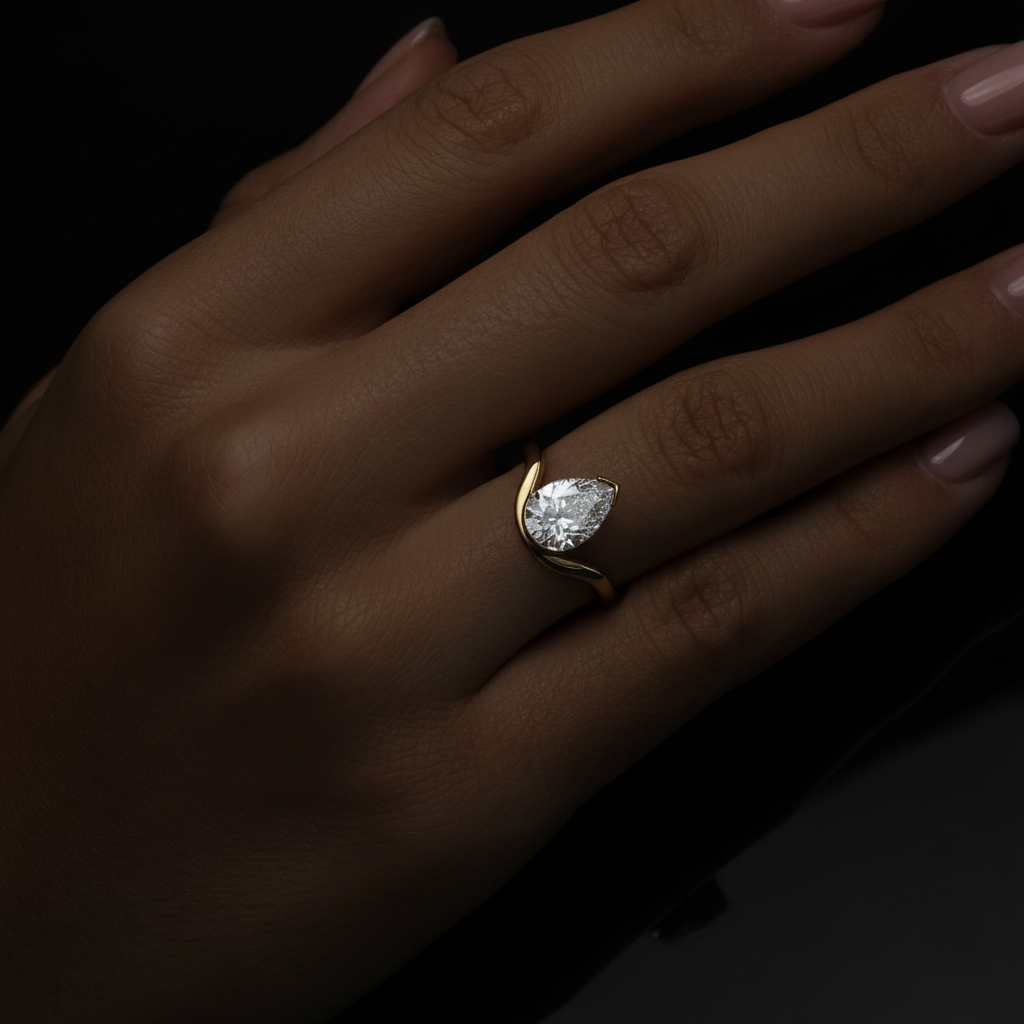 Elegant Twisted Pear Cut Ring | Lab Grown Diamond | 14K Yellow Gold Classic Style