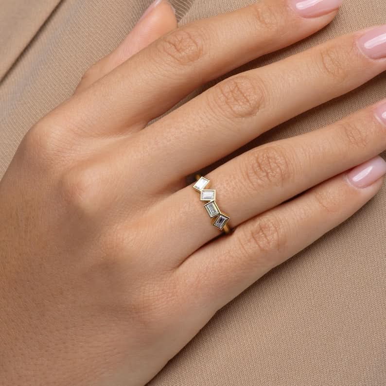 Minimalist Emerald Cut Stackable Ring | Lab Grown Diamond | 14K Yellow Gold Modern Design
