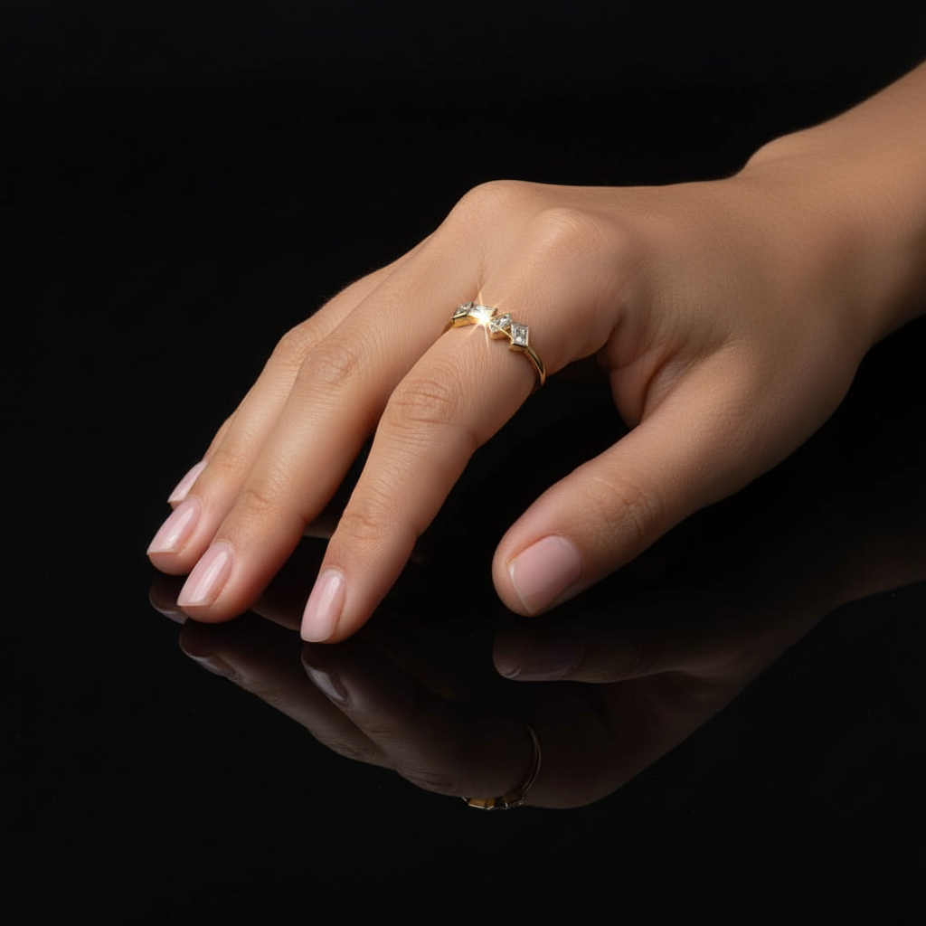 Minimalist Emerald Cut Stackable Ring | Lab Grown Diamond | 14K Yellow Gold Modern Design