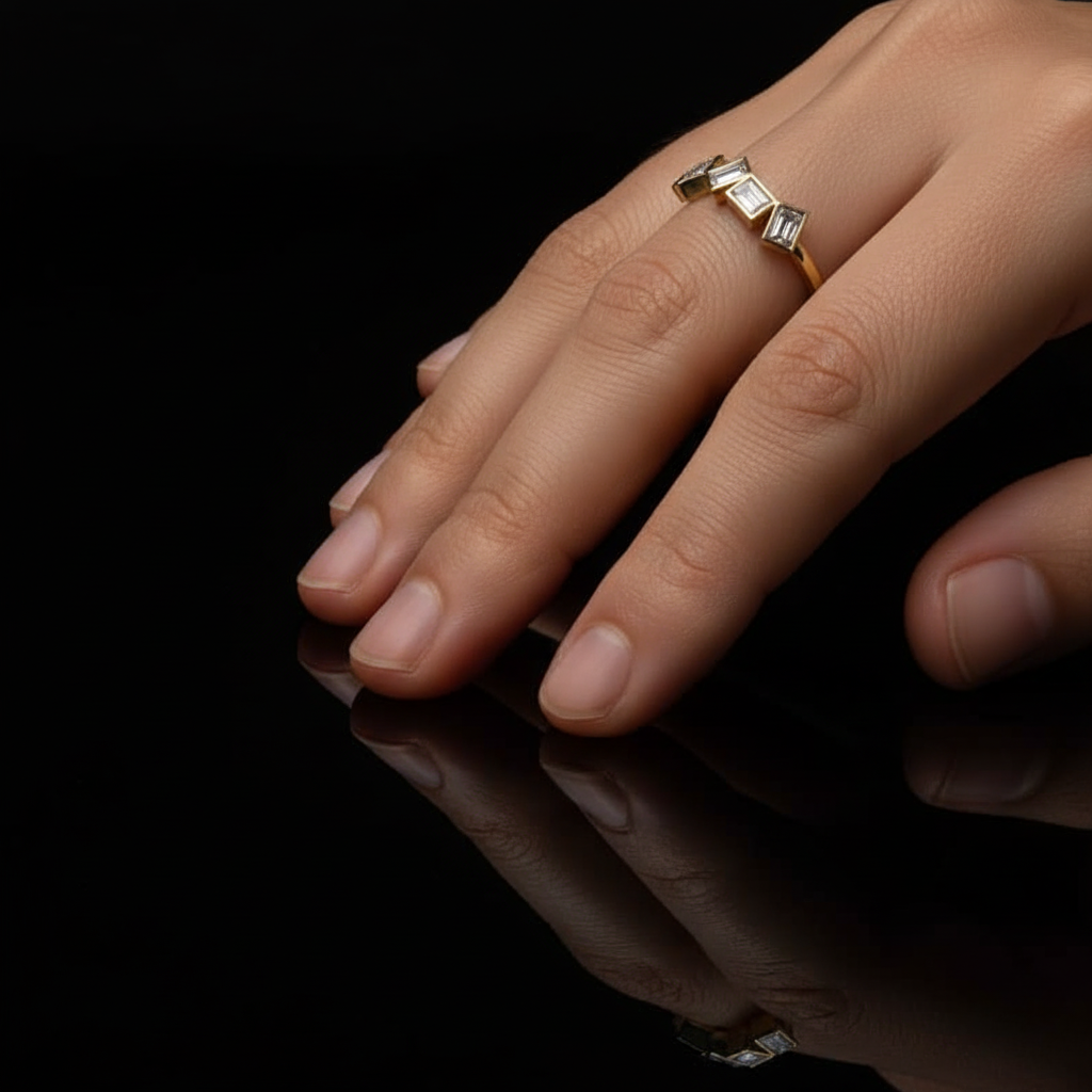 Minimalist Emerald Cut Stackable Ring | Lab Grown Diamond | 14K Yellow Gold Modern Design