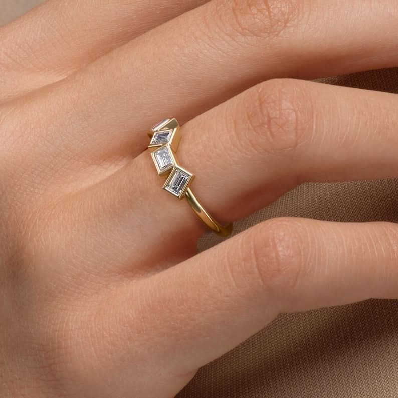 Minimalist Emerald Cut Stackable Ring | Lab Grown Diamond | 14K Yellow Gold Modern Design
