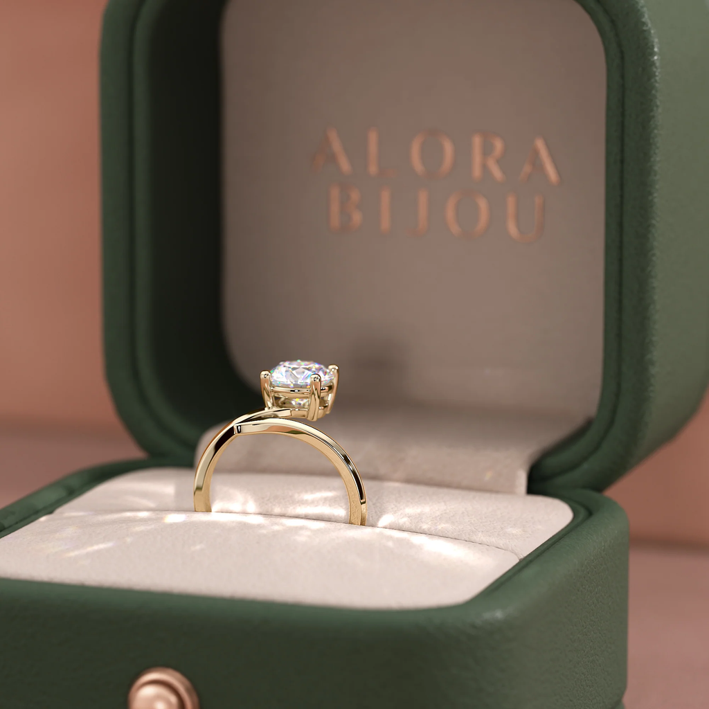 Round Brilliant Cut Engagement Ring with Hidden Halo & Pave Band | Lab Grown Diamond | 14K Yellow Gold