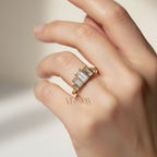 Art Deco Baguette Ring Bezel Bar Set | Lab Grown Diamond | 14K Yellow Gold