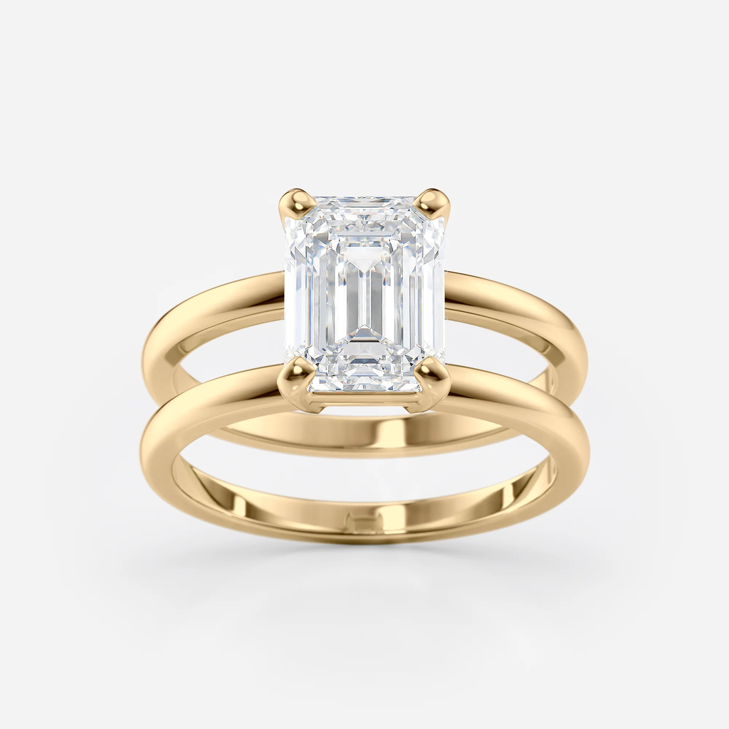Double Band Ring Emerald Cut | Lab Grown Diamond | 14K Yellow Gold Classic Design