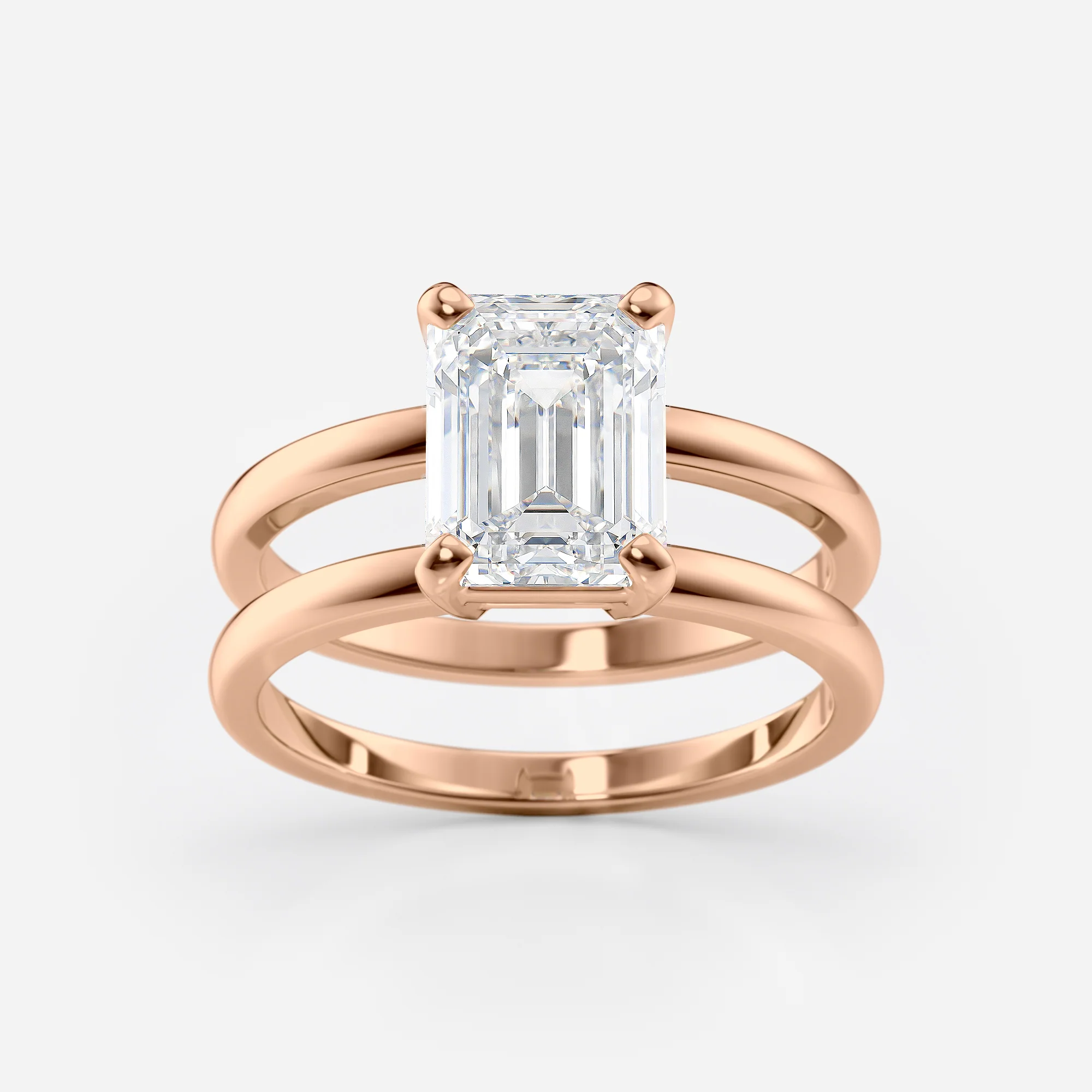 Double Band Ring Emerald Cut | Lab Grown Diamond | 14K Yellow Gold Classic Design