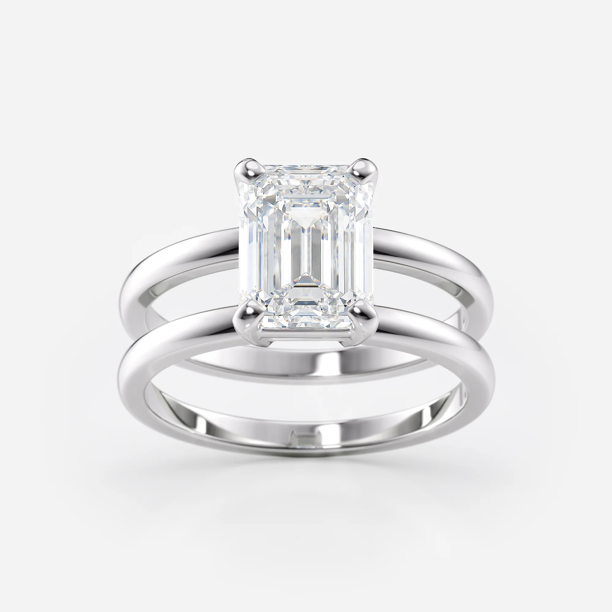 Double Band Ring Emerald Cut | Lab Grown Diamond | 14K Yellow Gold Classic Design