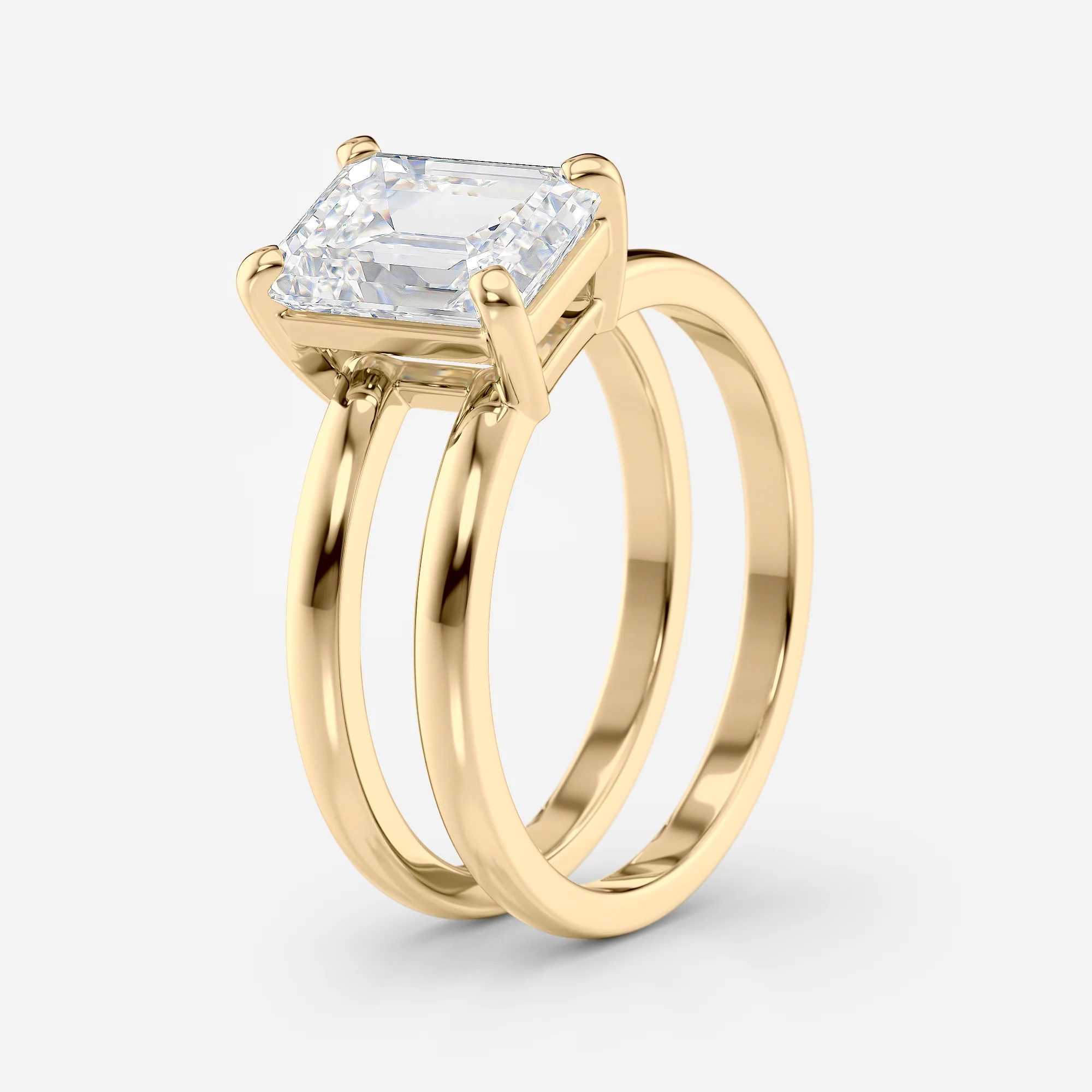 Double Band Ring Emerald Cut | Lab Grown Diamond | 14K Yellow Gold Classic Design