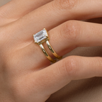Double Band Ring Emerald Cut | Lab Grown Diamond | 14K Yellow Gold Classic Design