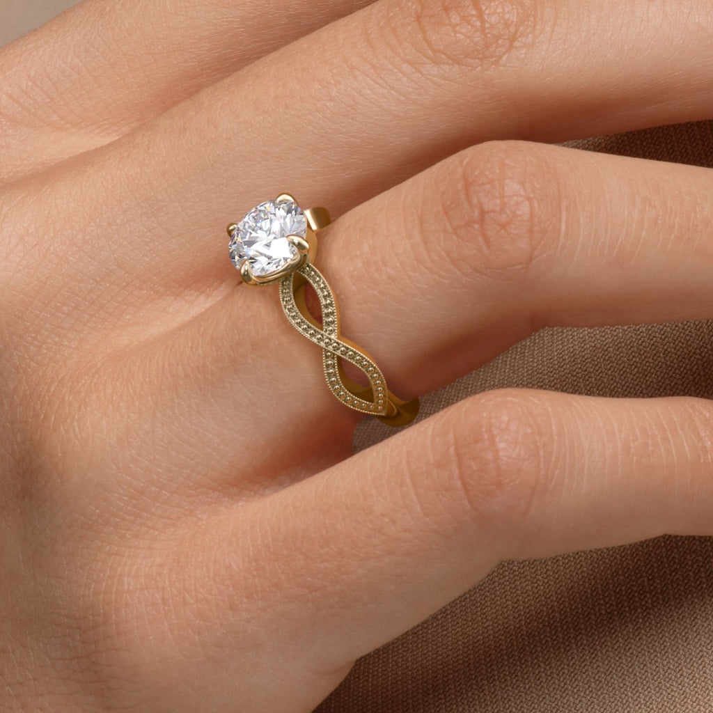 Elegant Round Engagement Ring with Milgrain Infinity Band | Lab Grown Diamond | 14K Yellow Gold