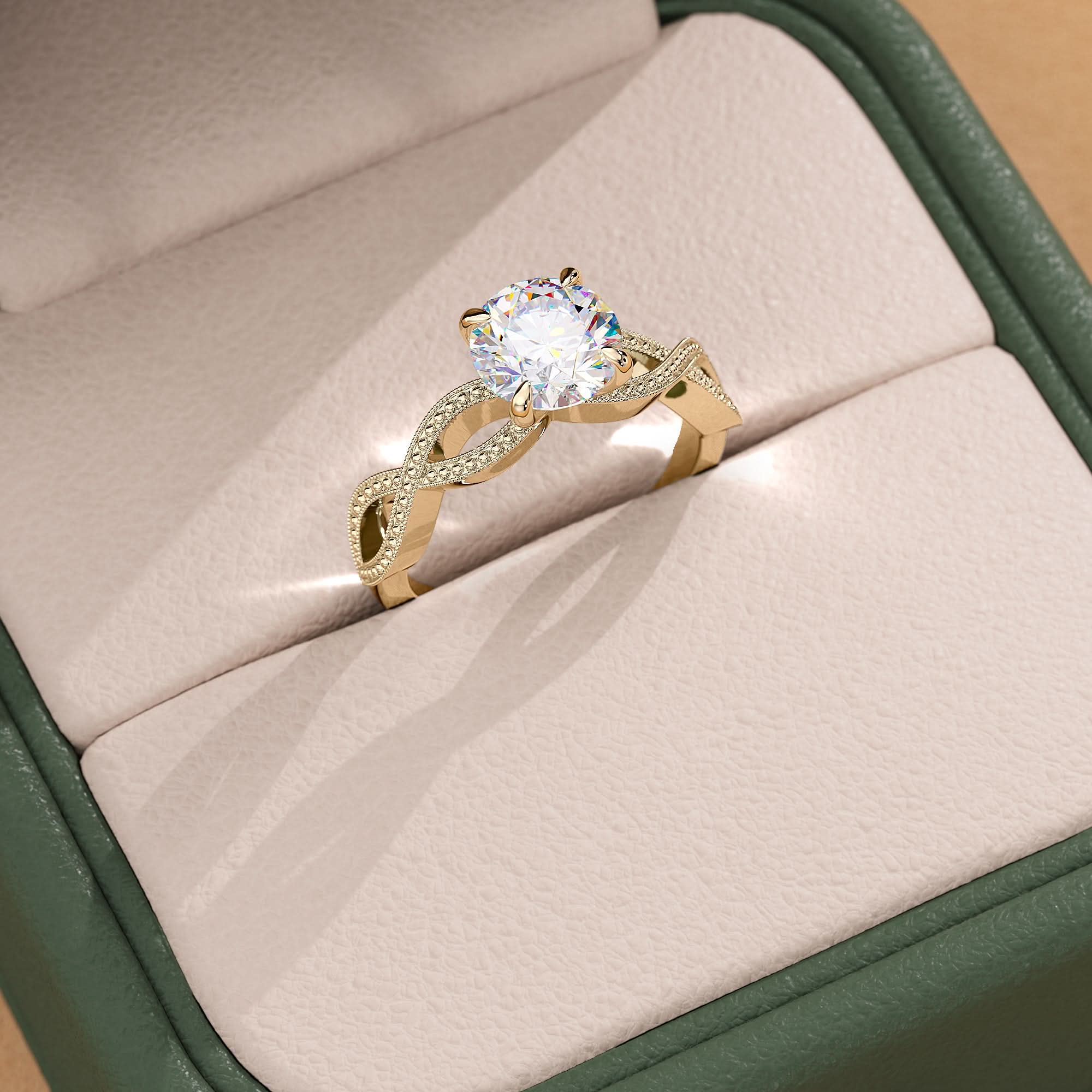 Elegant Round Engagement Ring with Milgrain Infinity Band | Lab Grown Diamond | 14K Yellow Gold