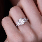 Emerald Cut 3 Stone Engagement Ring | Lab Grown Diamond | 14K Yellow Gold Classic Design
