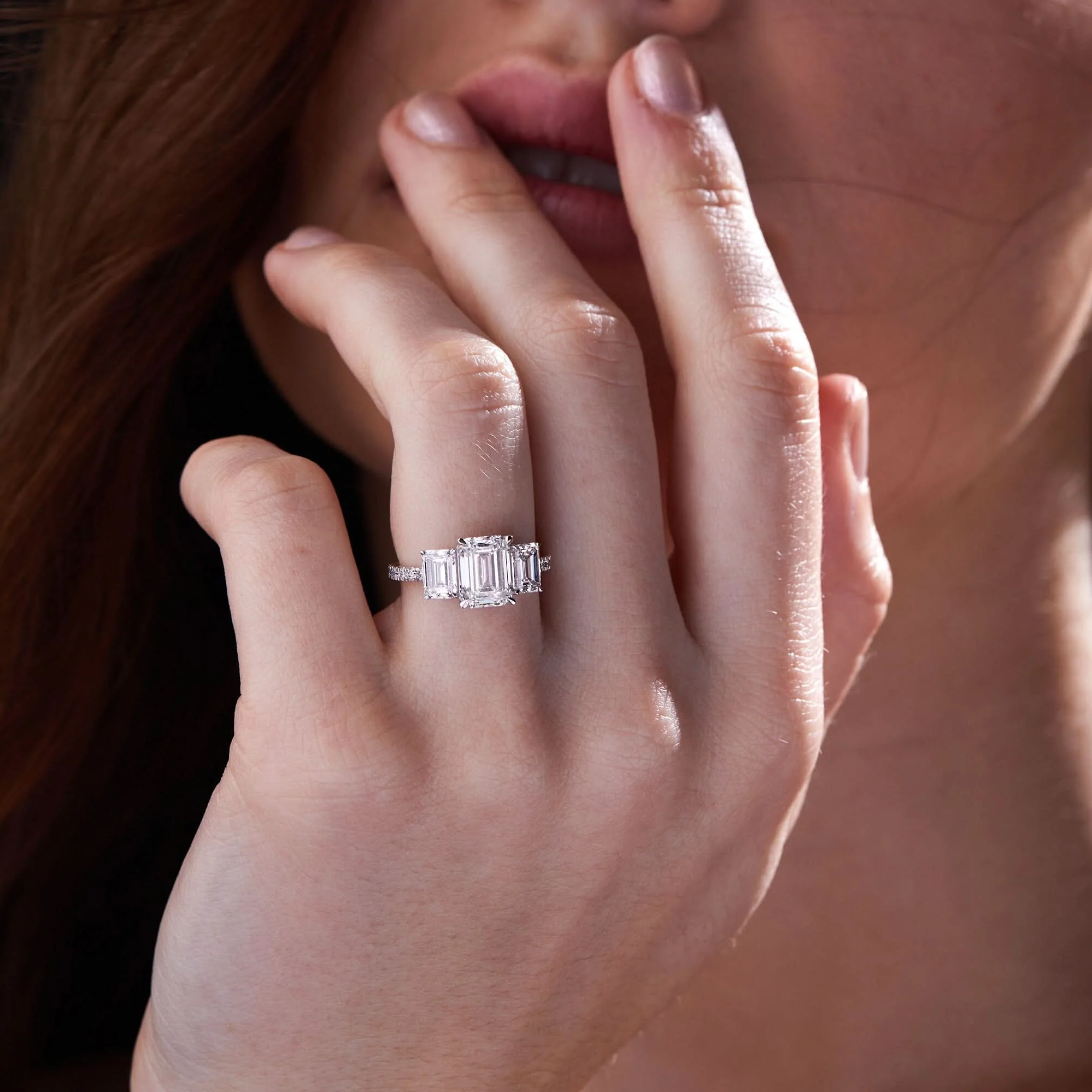 Emerald Cut 3 Stone Engagement Ring | Lab Grown Diamond | 14K Yellow Gold Classic Design