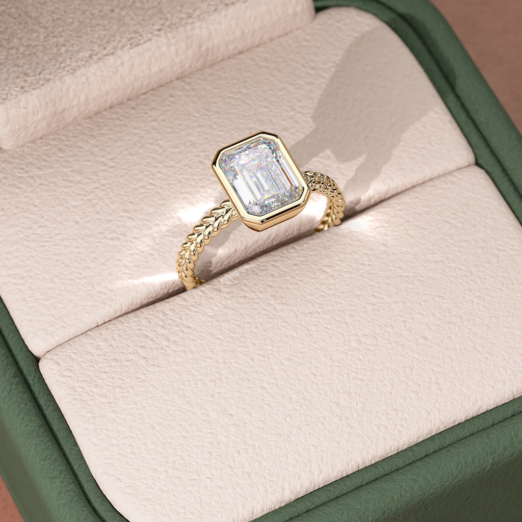 Modern Twisted Rope Emerald Cut Ring | Lab Grown Diamond | 14K Yellow Gold Classic Style