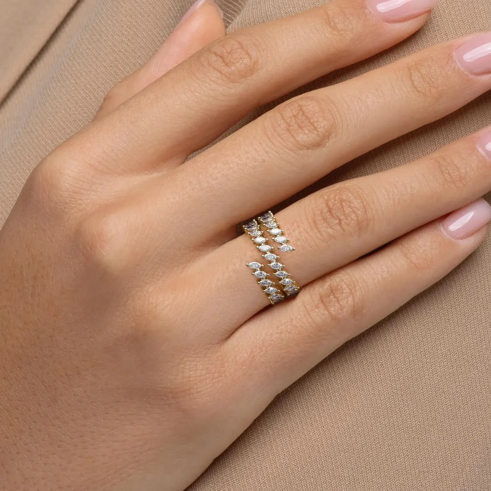 Marquise Wrap Around Ring | Lab Grown Diamond | 14K Yellow Gold Contemporary Look