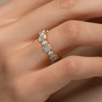 Bezel Set Emerald & Round Cut Band | Lab Grown Diamond | 14K Yellow Gold Minimal Style