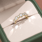 Bezel Set Emerald & Round Cut Band | Lab Grown Diamond | 14K Yellow Gold Minimal Style