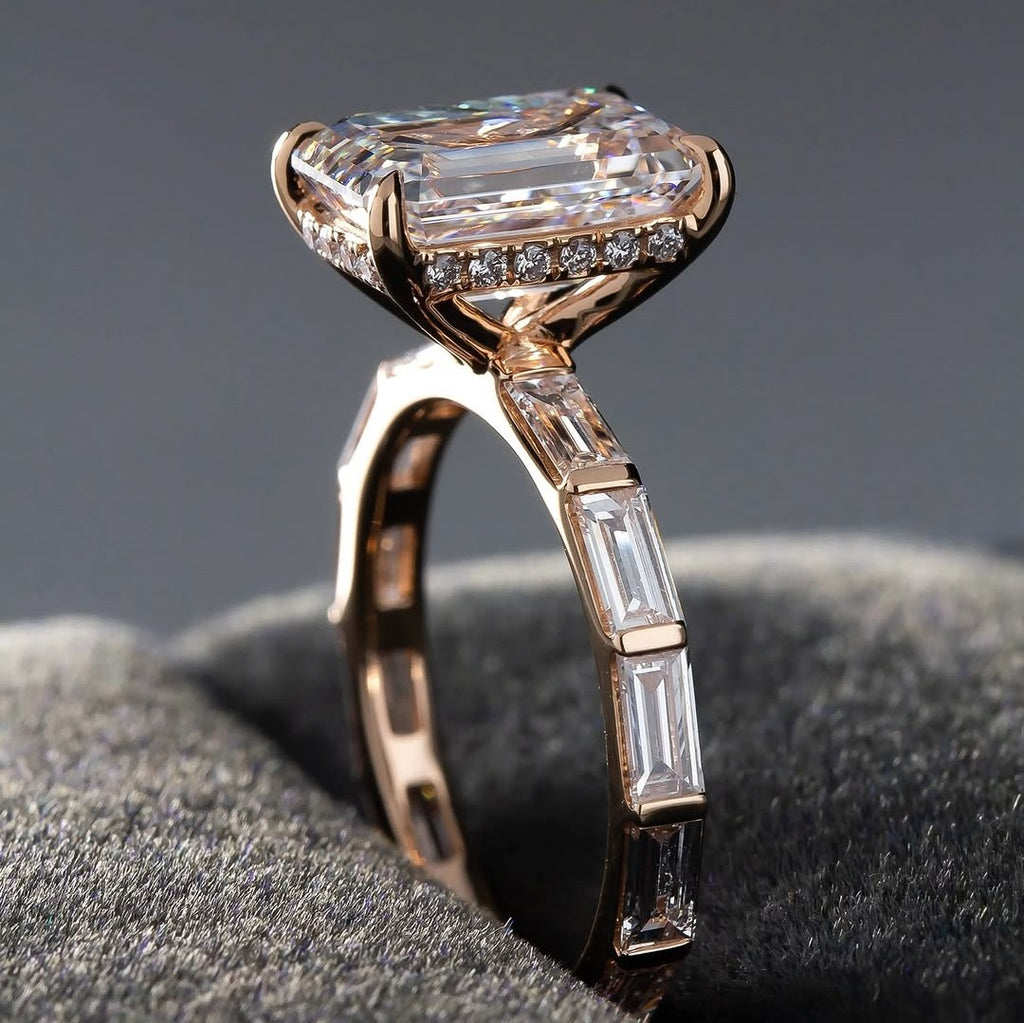 Vintage Art Deco Emerald Cut Lab Grown Diamond Ring – Solid 14K Gold
