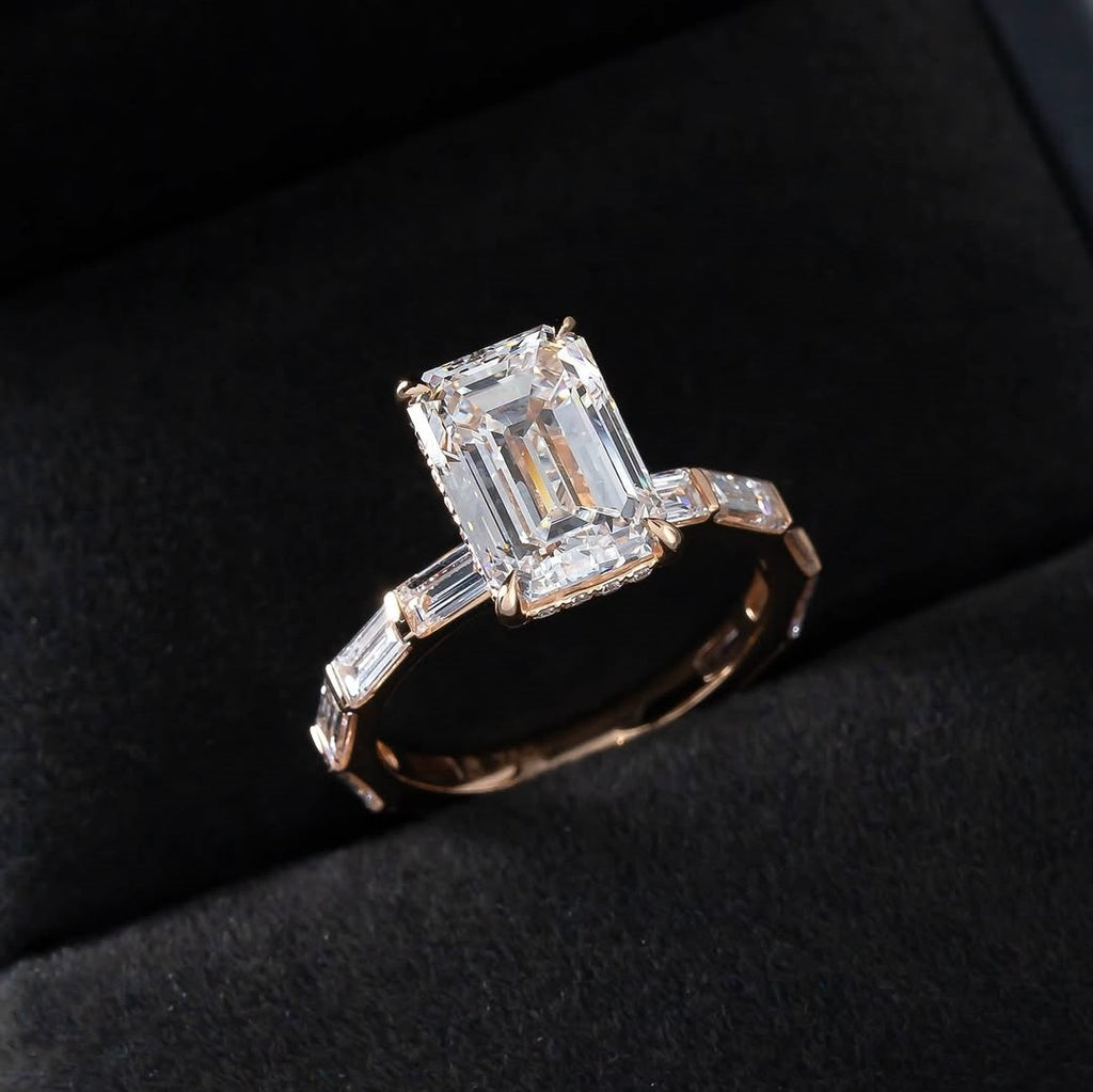 Vintage Art Deco Emerald Cut Lab Grown Diamond Ring – Solid 14K Gold