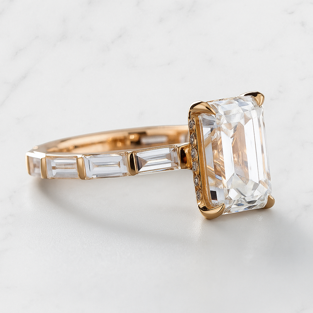 Vintage Art Deco Emerald Cut Lab Grown Diamond Ring – Solid 14K Gold