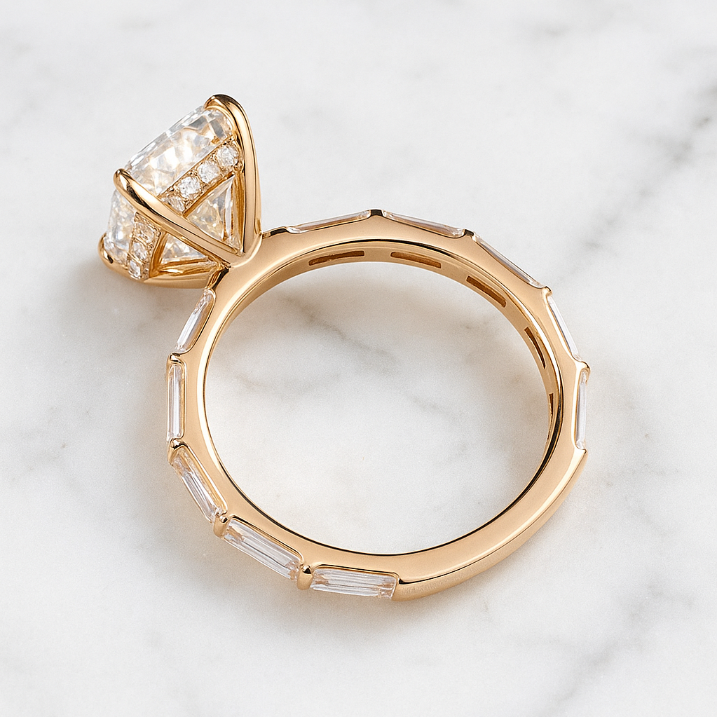 Vintage Art Deco Emerald Cut Lab Grown Diamond Ring – Solid 14K Gold