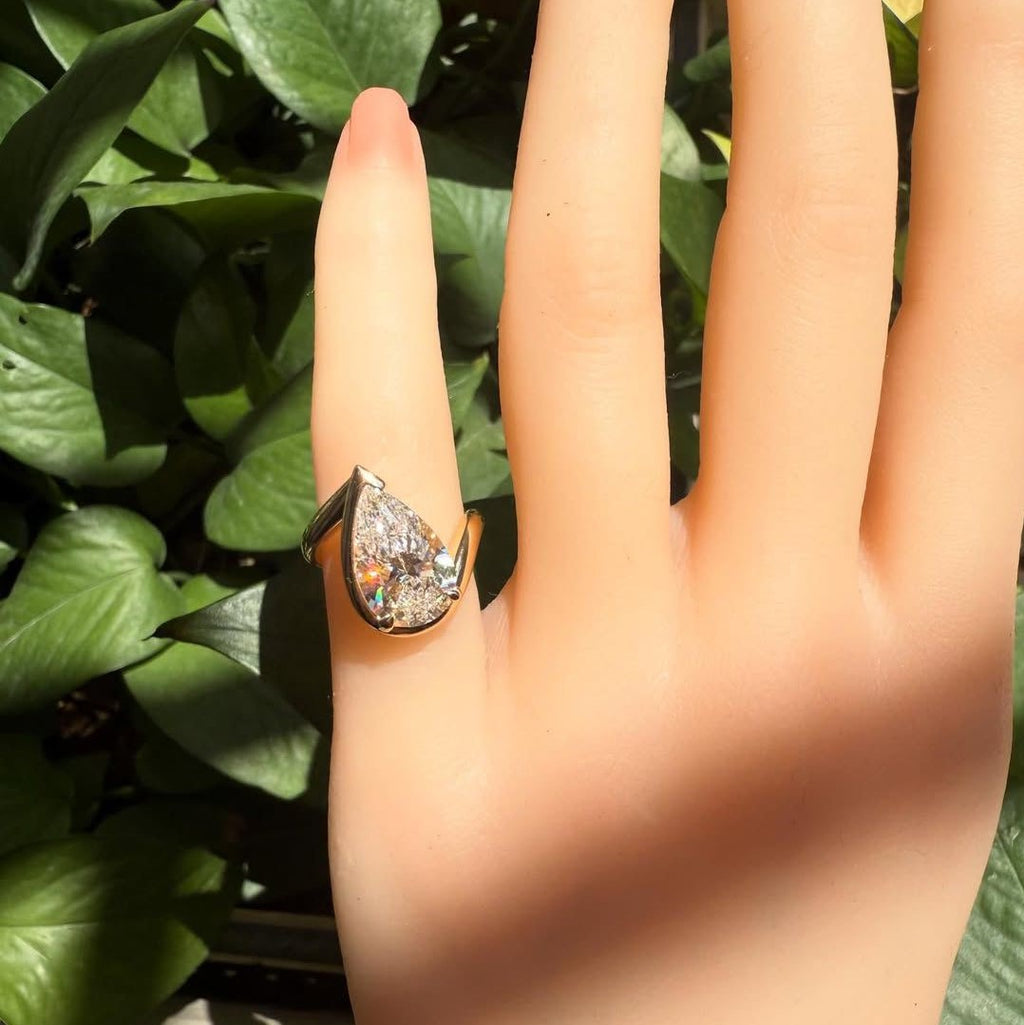 Classic Pear Engagement Ring Unique Bezel Style | Lab Grown Diamond | 14K Yellow Gold