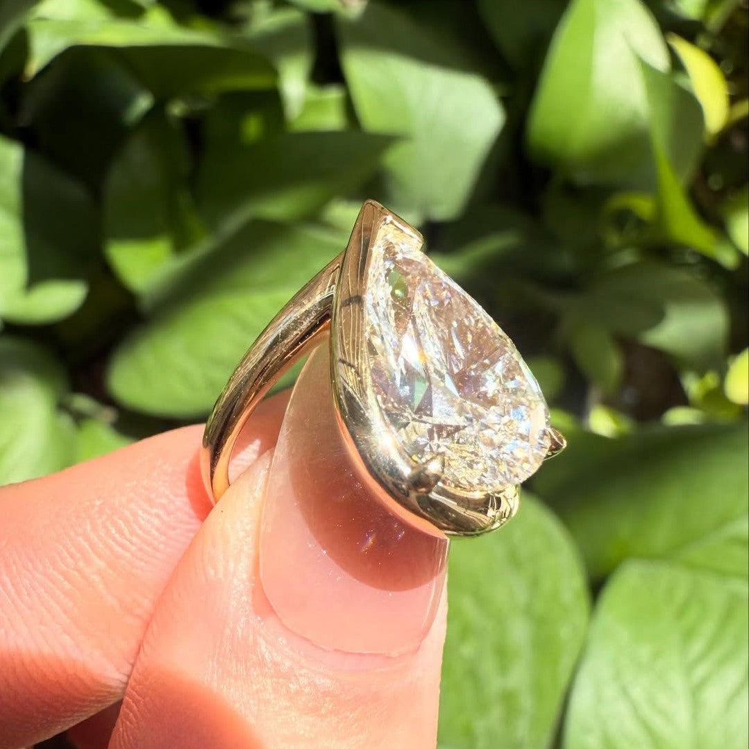 Classic Pear Engagement Ring Unique Bezel Style | Lab Grown Diamond | 14K Yellow Gold