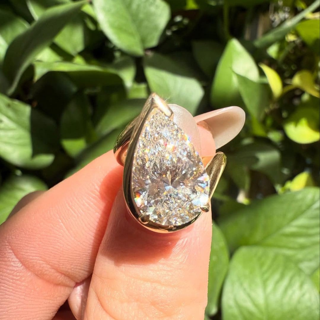 Classic Pear Engagement Ring Unique Bezel Style | Lab Grown Diamond | 14K Yellow Gold